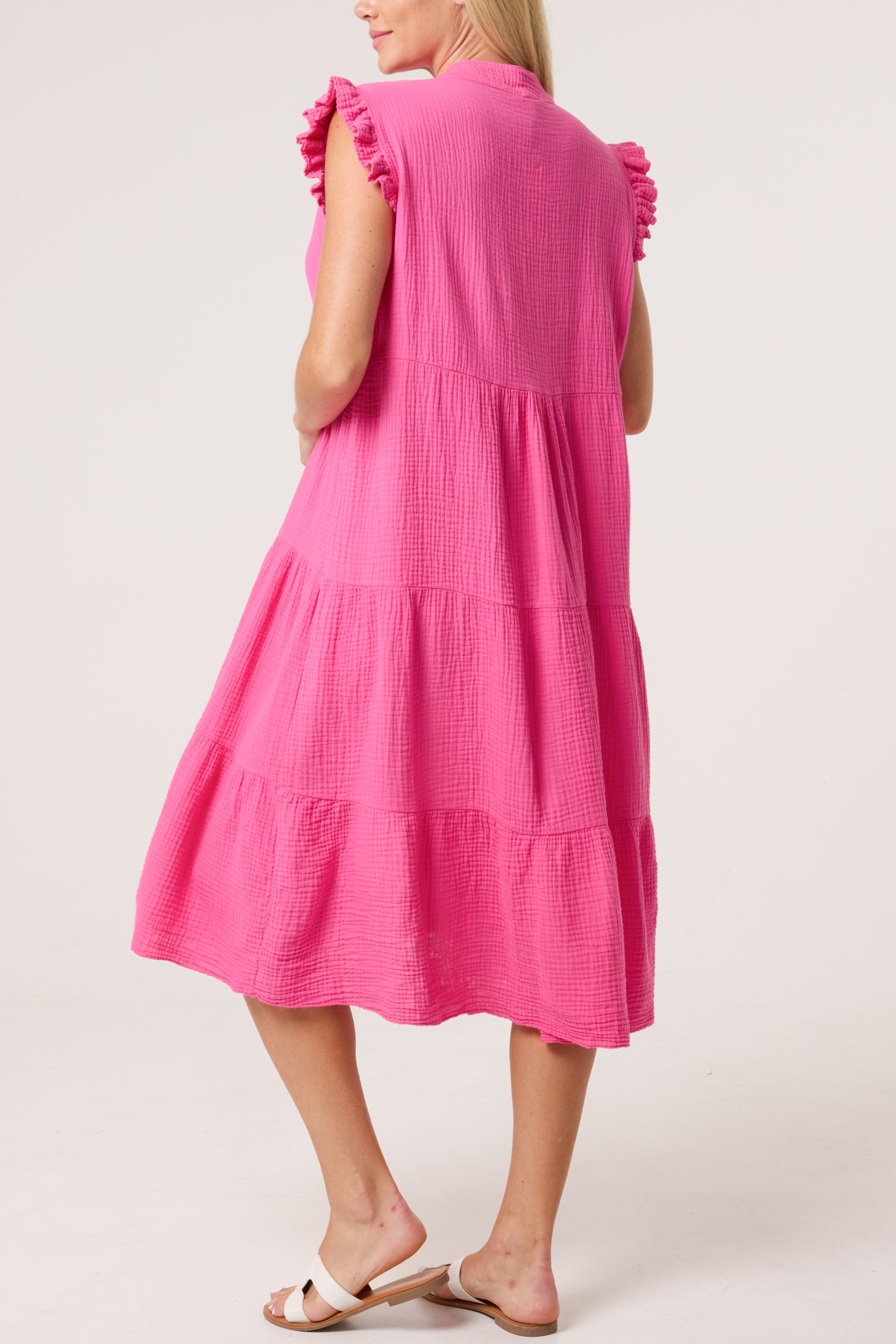 Cotton Frill Sleeved Midi Dress