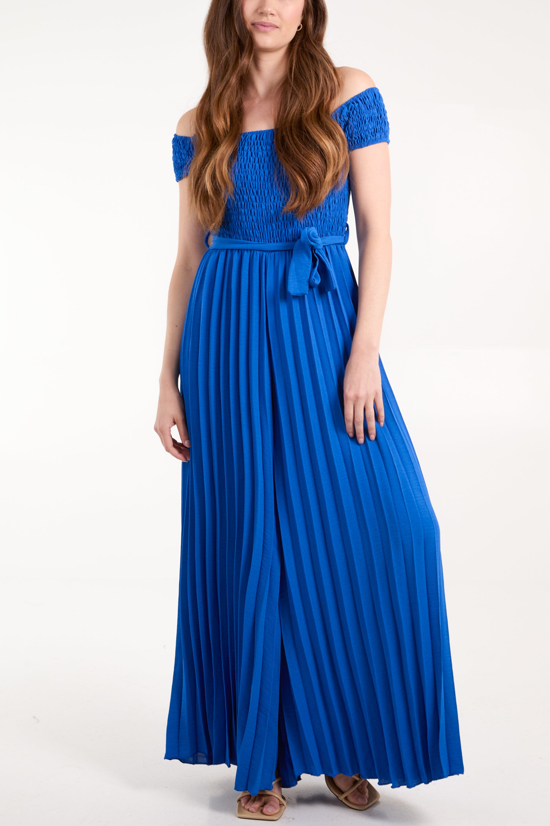 Bardot Shirred Bodice Pleated Leg Jumpsuit