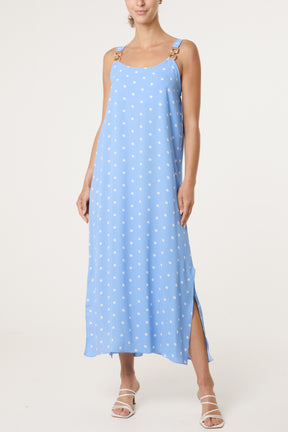 Side Split Gold Chain Strap Polka Dot Dress