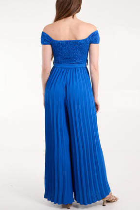 Bardot Shirred Bodice Pleated Leg Jumpsuit