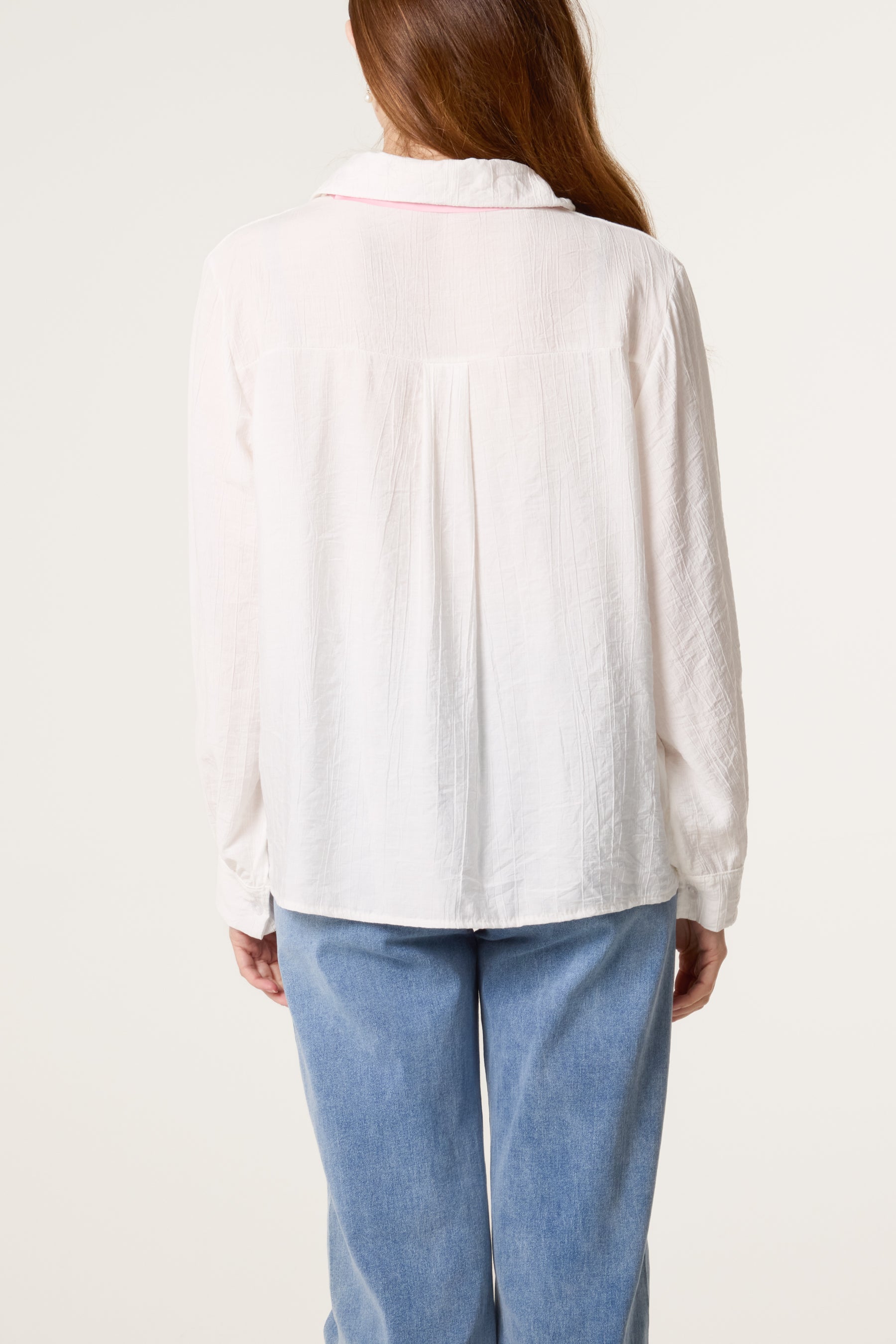 Floral Scarf Neck Crinkle Shirt