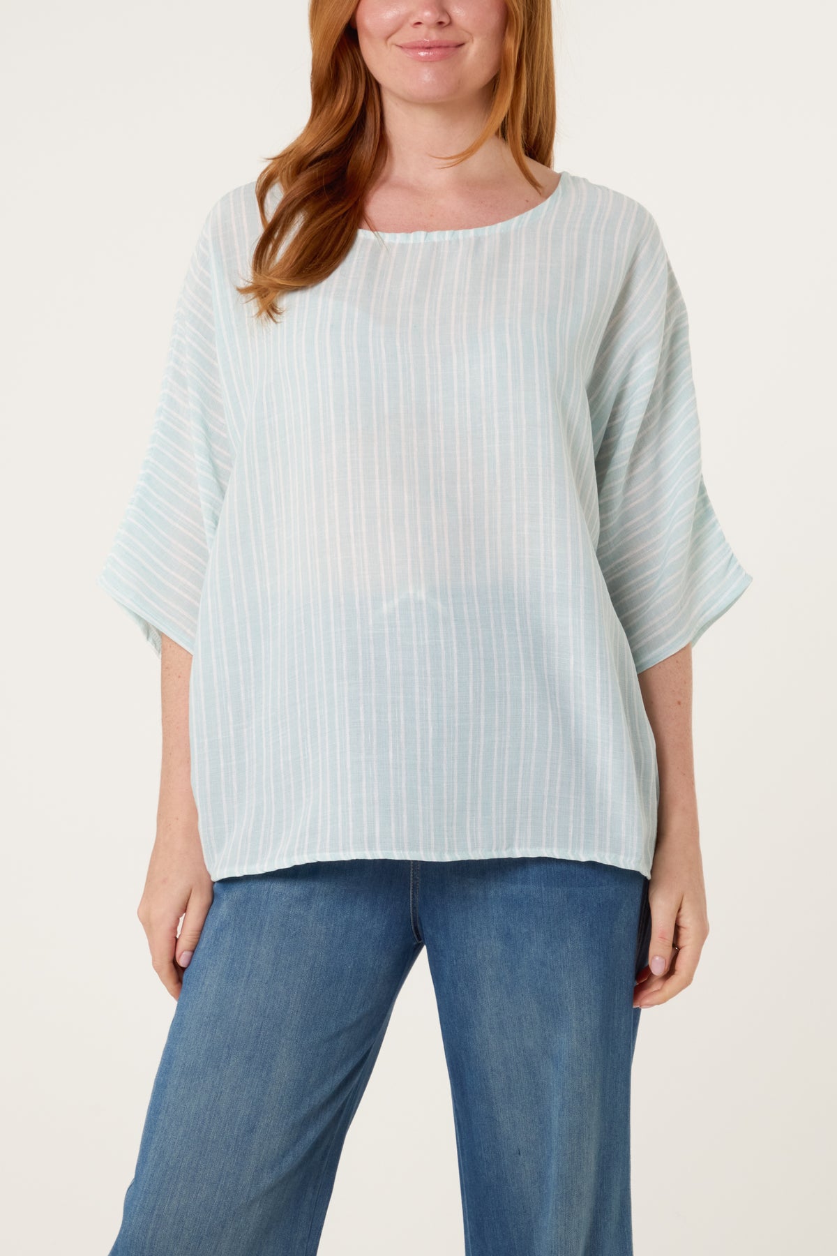 Cotton Blend Striped Batwing Top