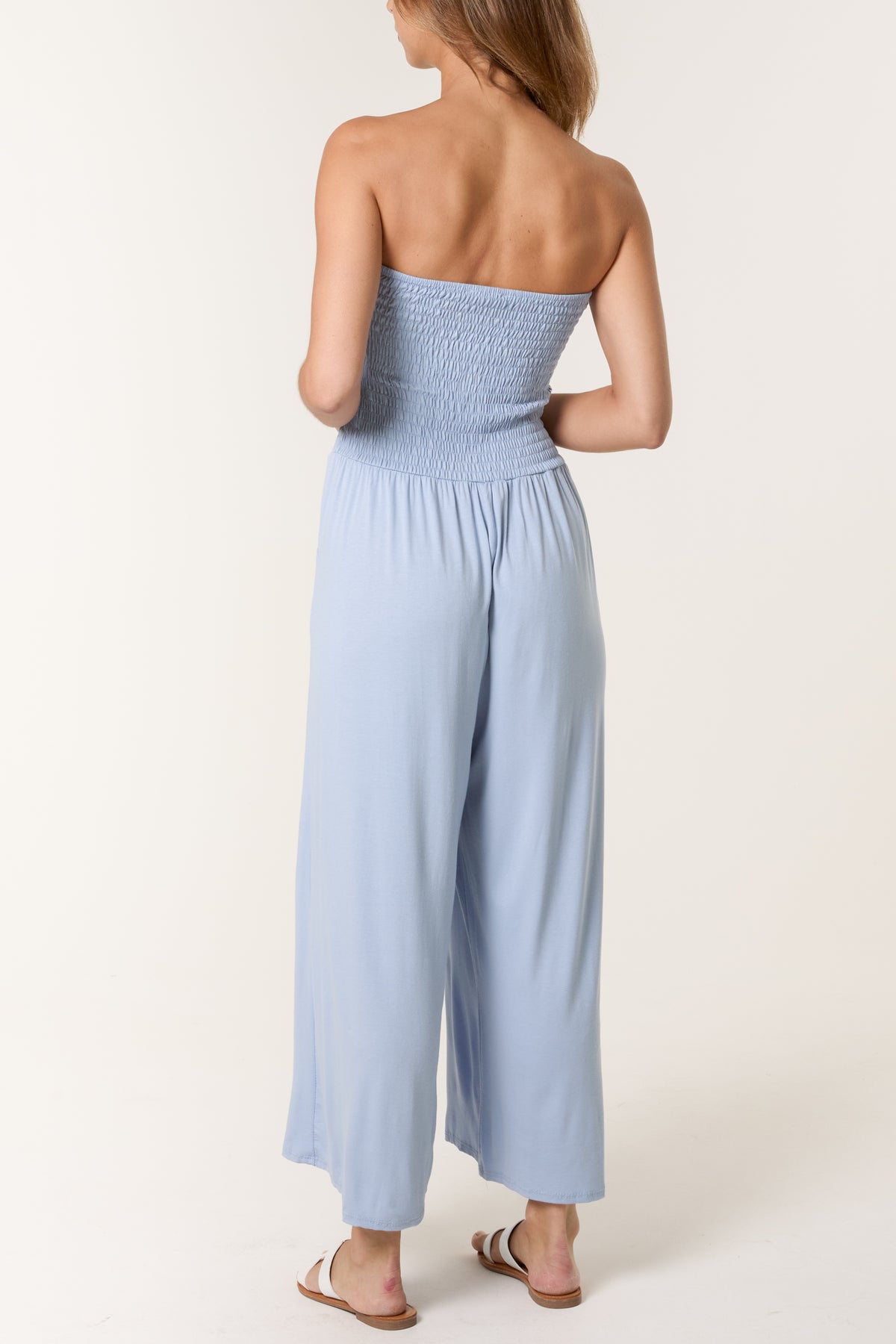 Bandeau Shirred Wide Leg Jumpsuit