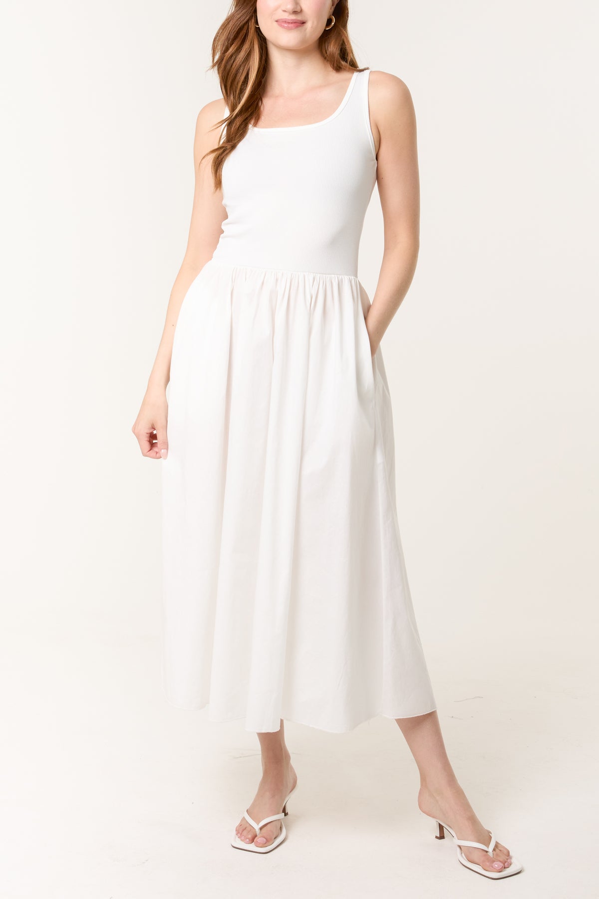 Square Neck Sleeveless Pocket Dress