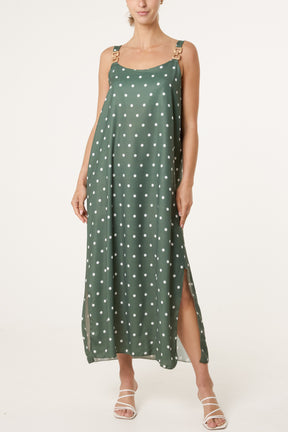 Side Split Gold Chain Strap Polka Dot Dress