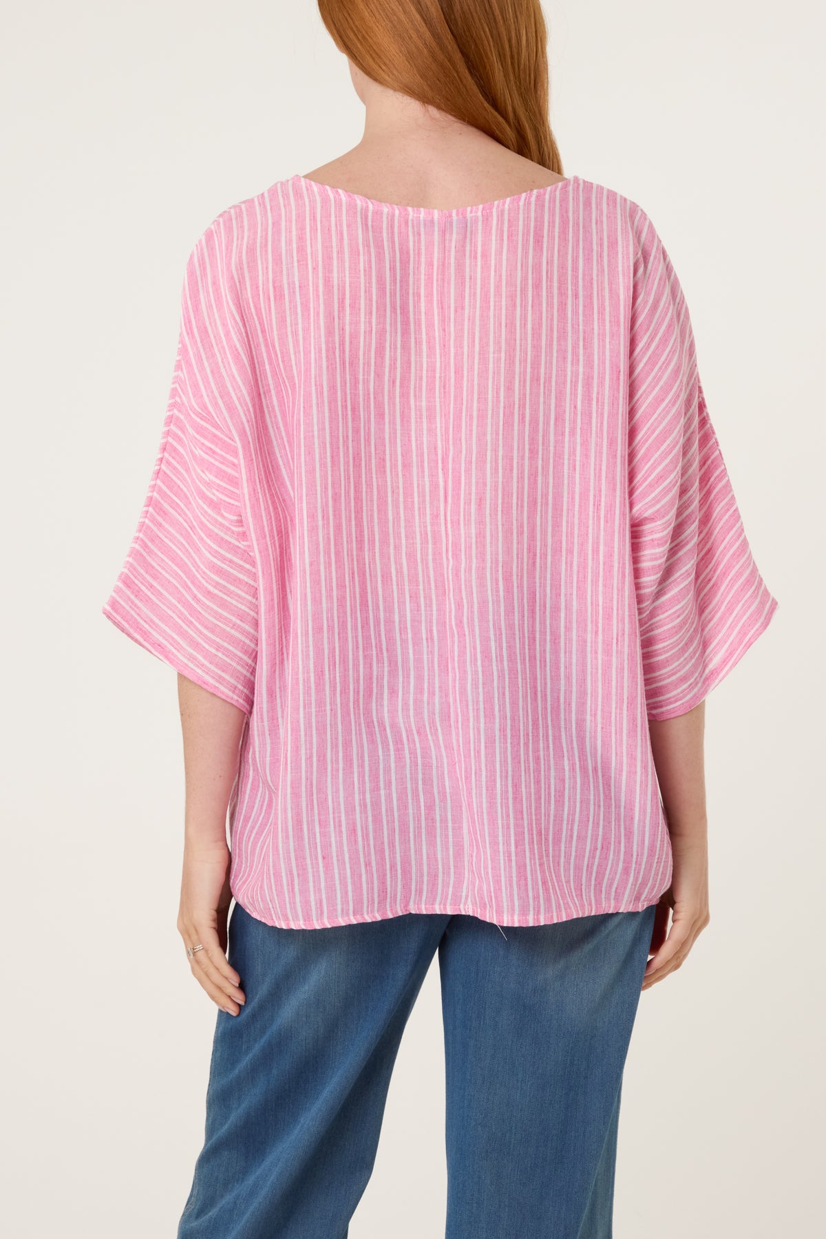 Cotton Blend Striped Batwing Top
