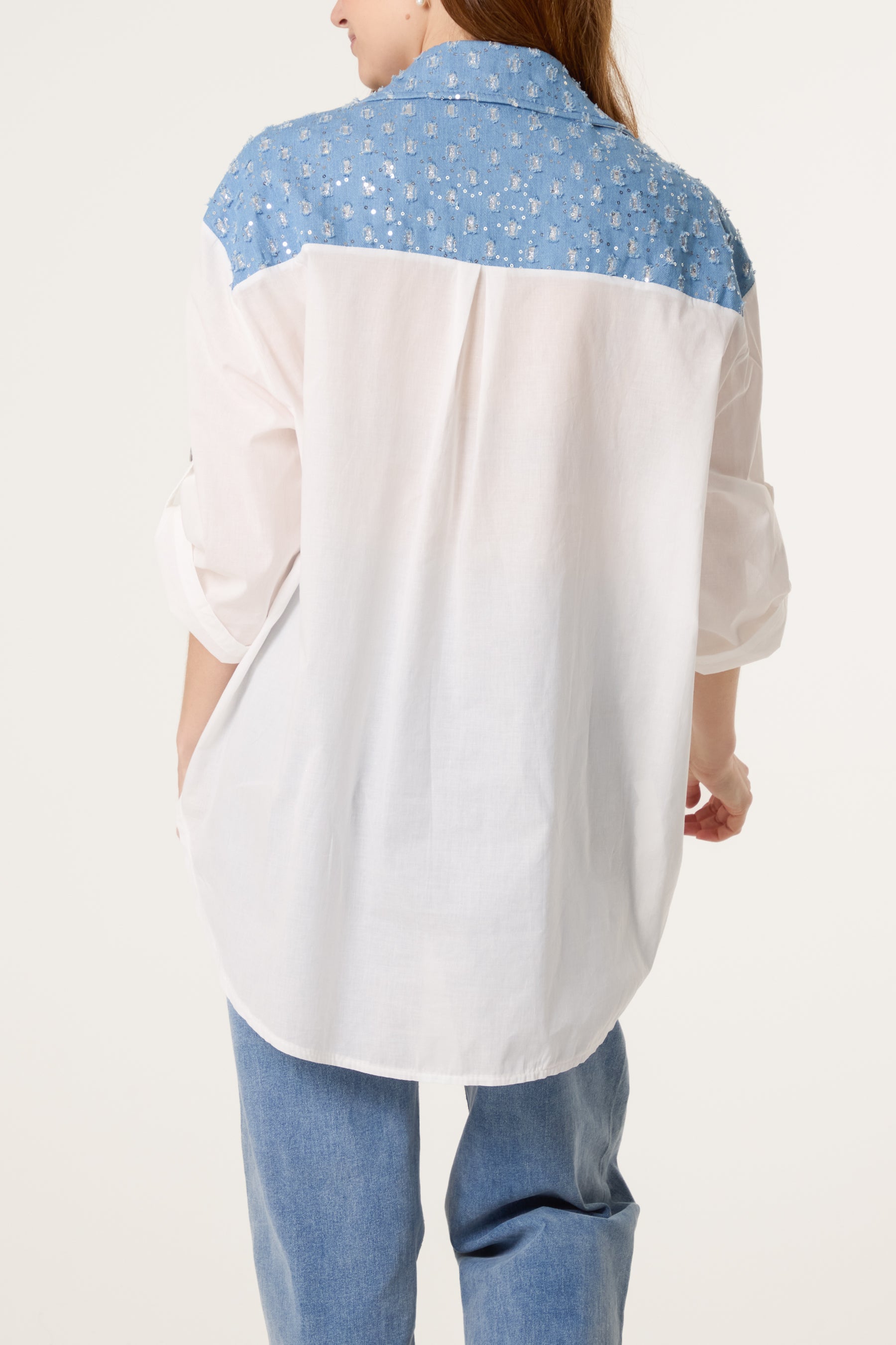 Denim Patchwork Broderie Anglaise Shirt