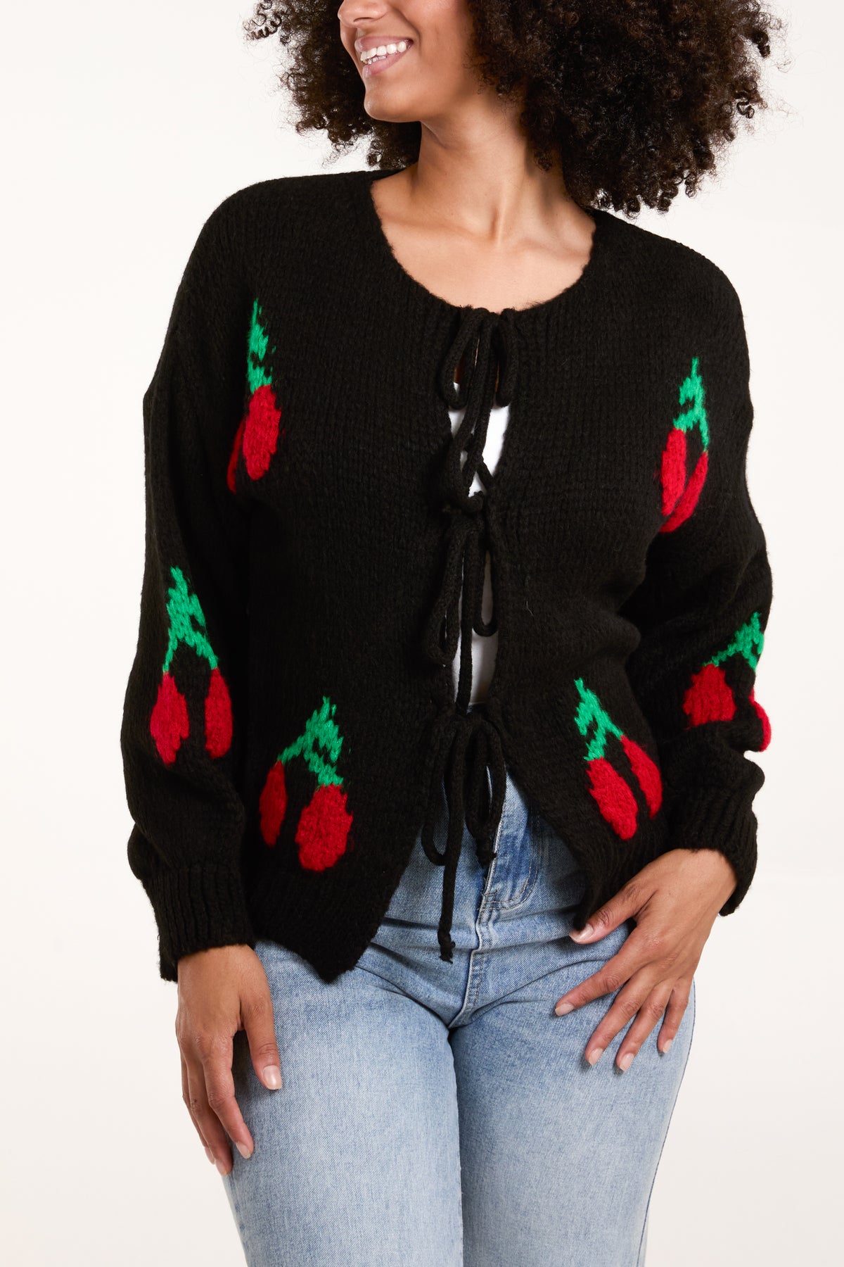 Cherry Print Triple Tie Cardigan