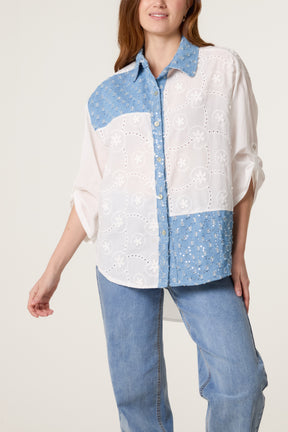 Denim Patchwork Broderie Anglaise Shirt