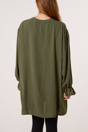 Collarless Frill Sleeve Blouse