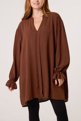 Collarless Frill Sleeve Blouse