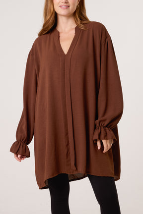 Collarless Frill Sleeve Blouse