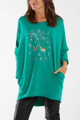 Sequin Glasses Pockets Sweatshirt Dress