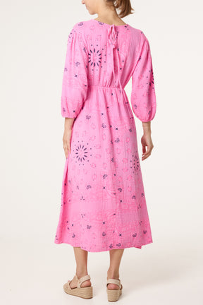 V-Neck Puff Long Sleeve Bandana Dress