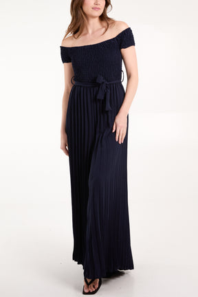 Bardot Shirred Bodice Pleated Leg Jumpsuit