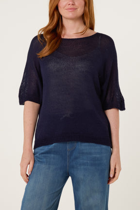 Fine Knit Net Short Sleeve Top