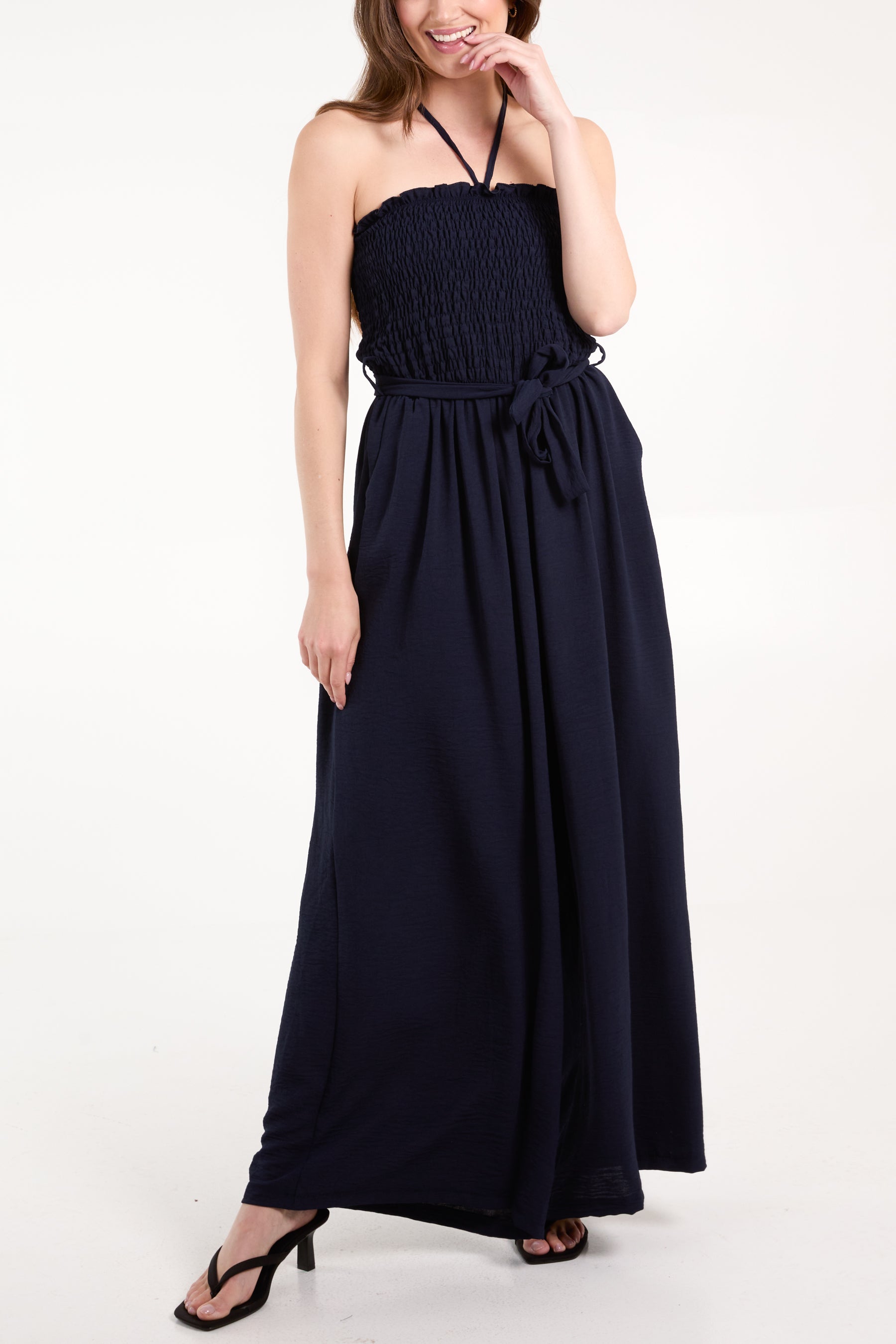 Bandeau Halterneck Shirred Bodice Jumpsuit