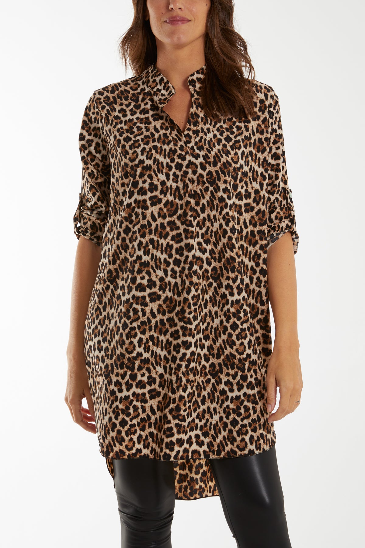 Notch Collar Leopard Print Shirt