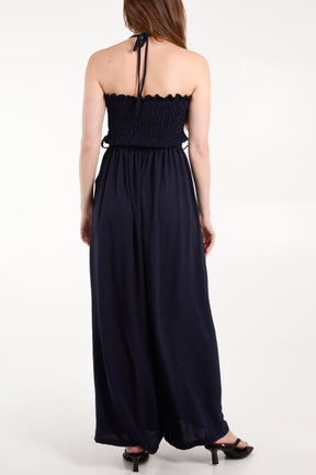 Bandeau Halterneck Shirred Bodice Jumpsuit