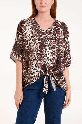 V-Neck Tied Front Leopard Top