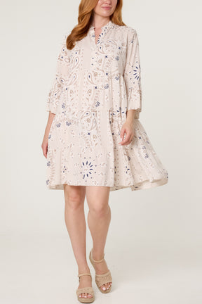 Bandana V-Neck Long Sleeve Smock Dress