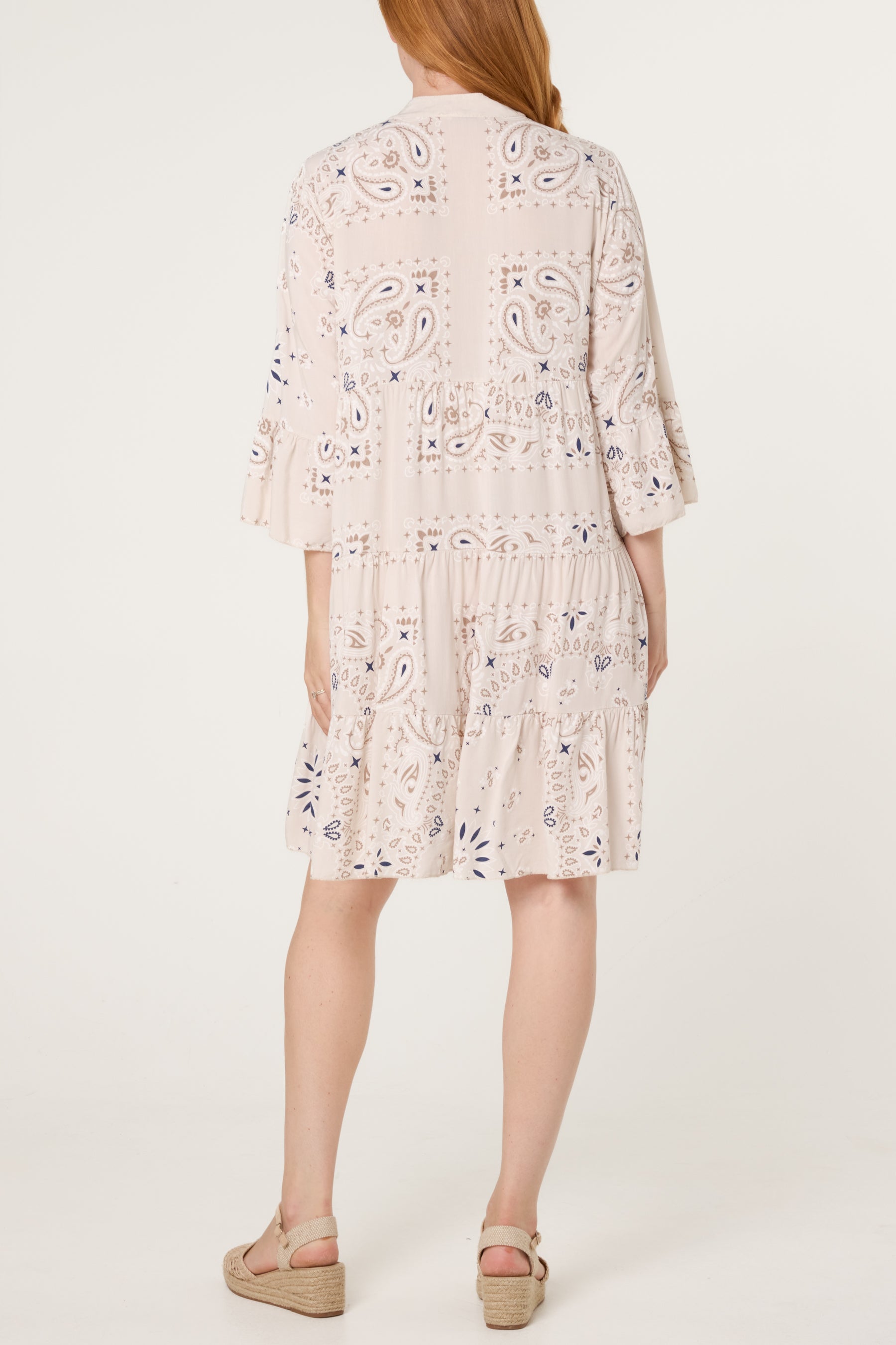 Bandana V-Neck Long Sleeve Smock Dress