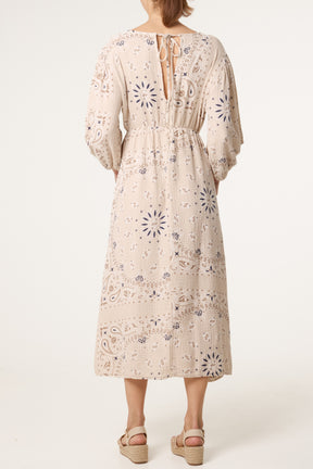 V-Neck Puff Long Sleeve Bandana Dress