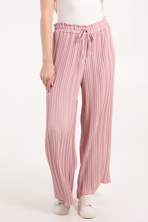 Wide Leg Plisse Drawstring Trousers