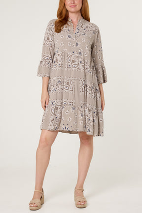 Bandana V-Neck Long Sleeve Smock Dress