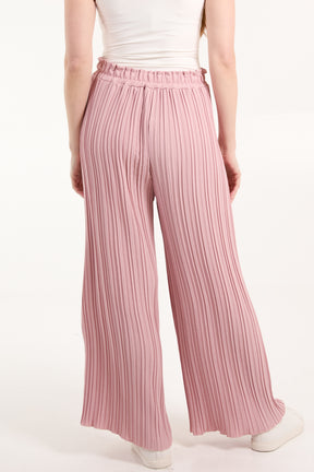 Wide Leg Plisse Drawstring Trousers