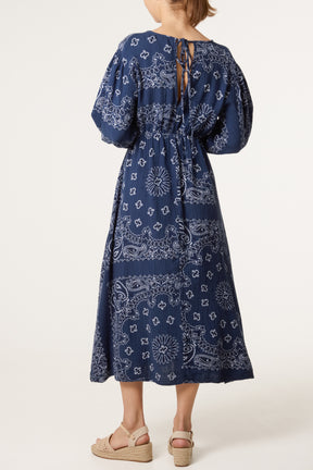 V-Neck Puff Long Sleeve Bandana Dress