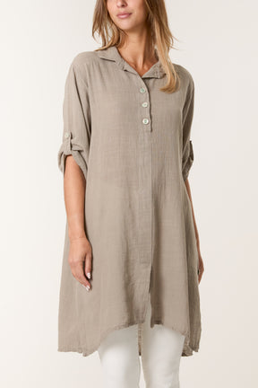 Button Details Longline Cotton Top