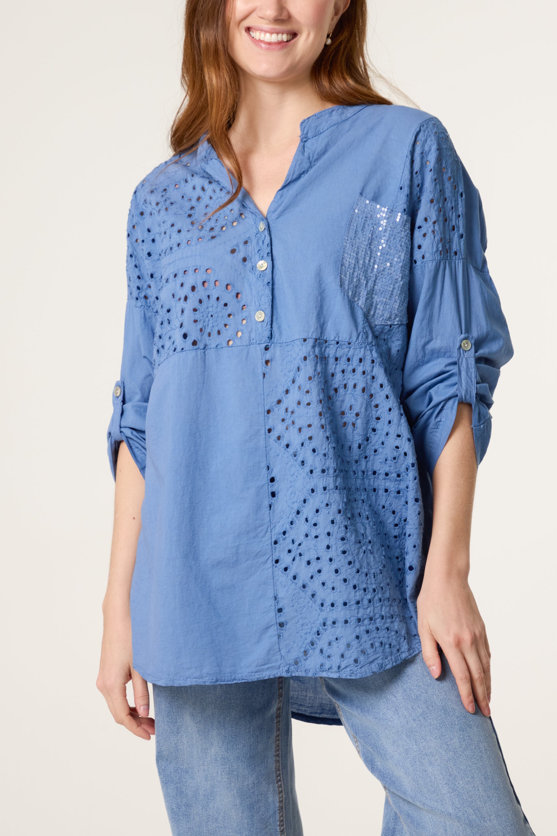 Broderie Anglaise Sequin Pocket Shirt