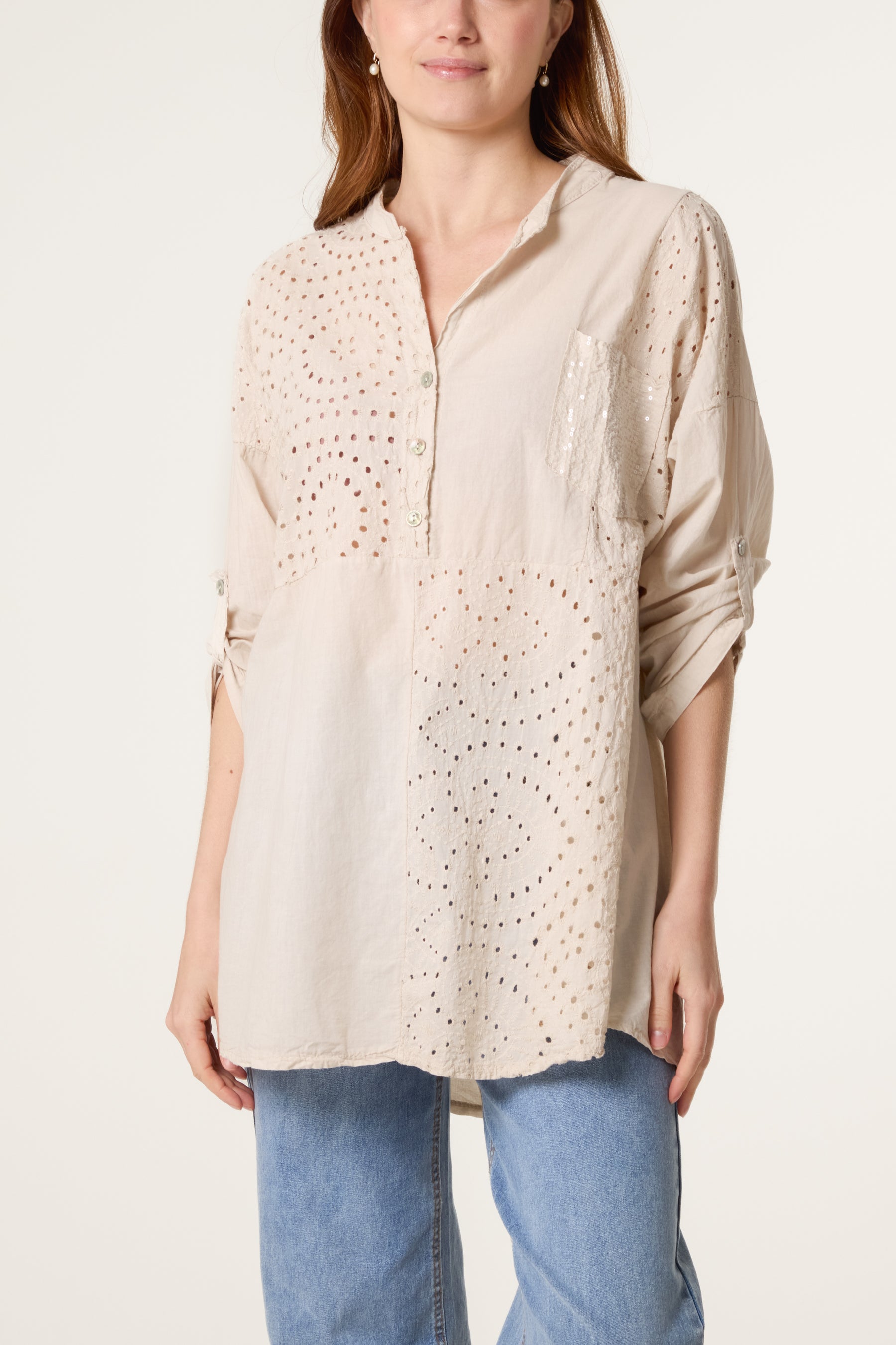 Broderie Anglaise Sequin Pocket Shirt