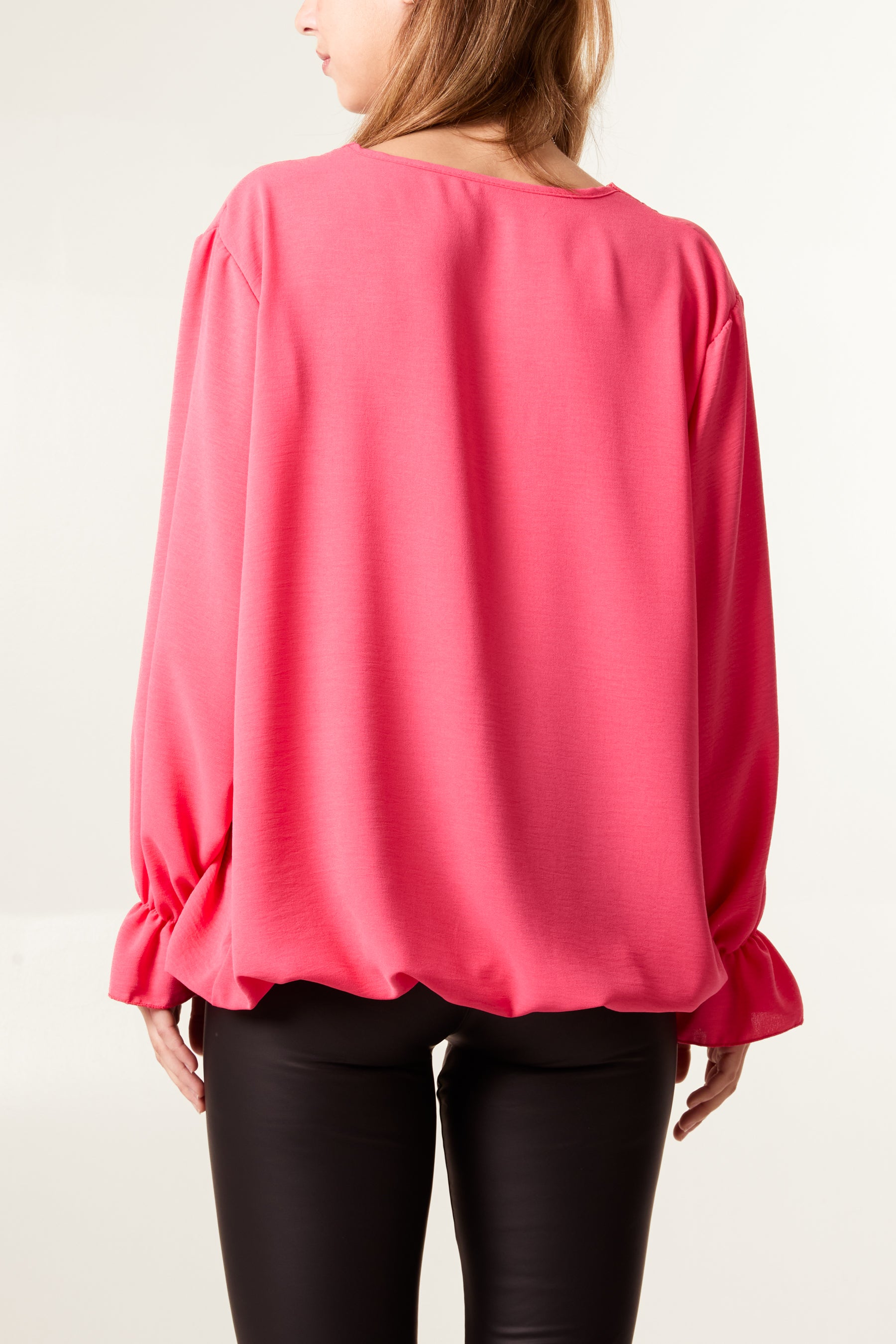 Necklace Sleeve Detail Bubble Hem Blouse