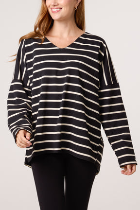Striped V-Neck Long Sleeve Top