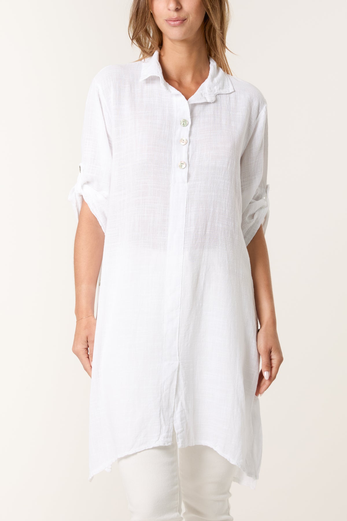 Button Details Longline Cotton Top