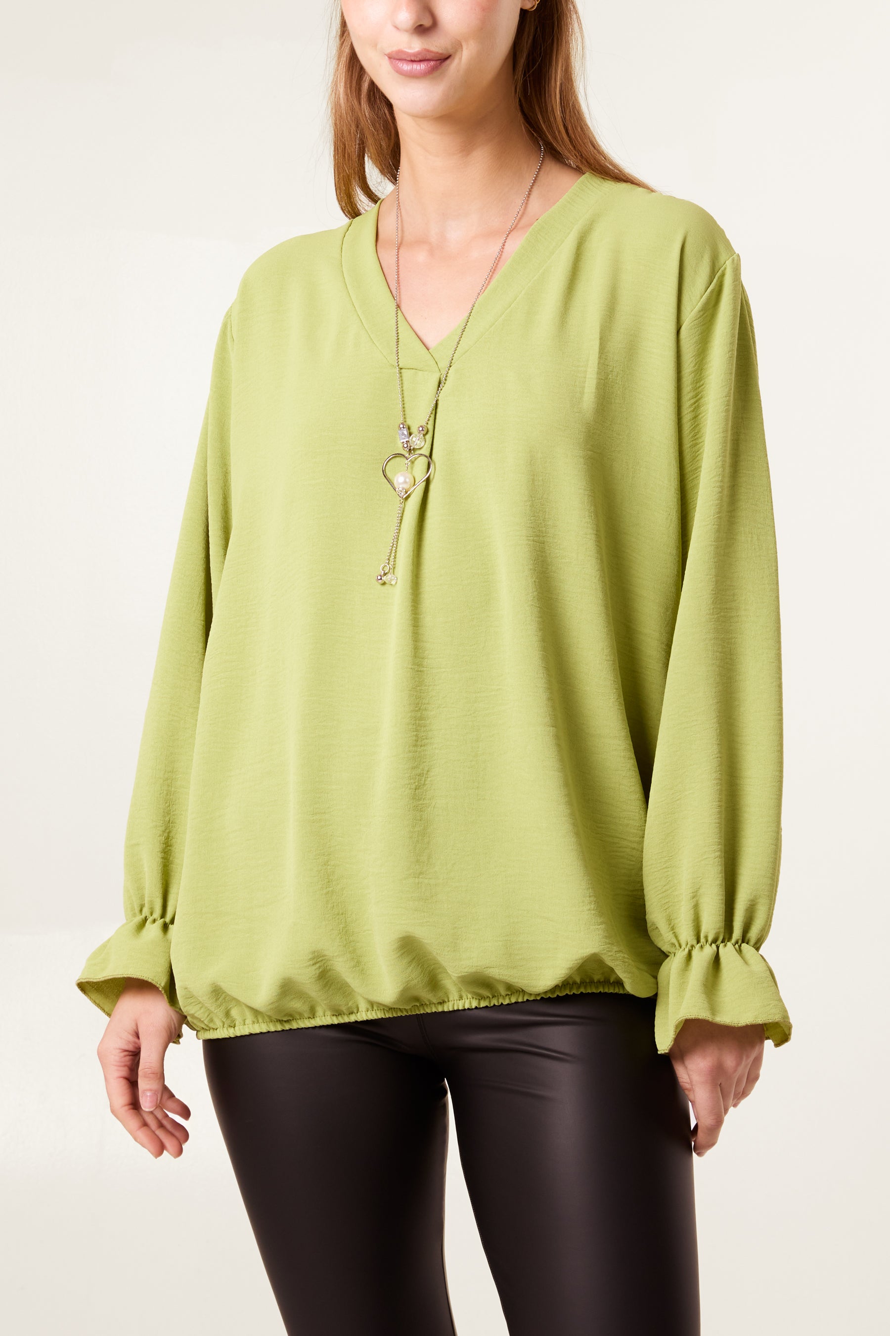 Necklace Sleeve Detail Bubble Hem Blouse