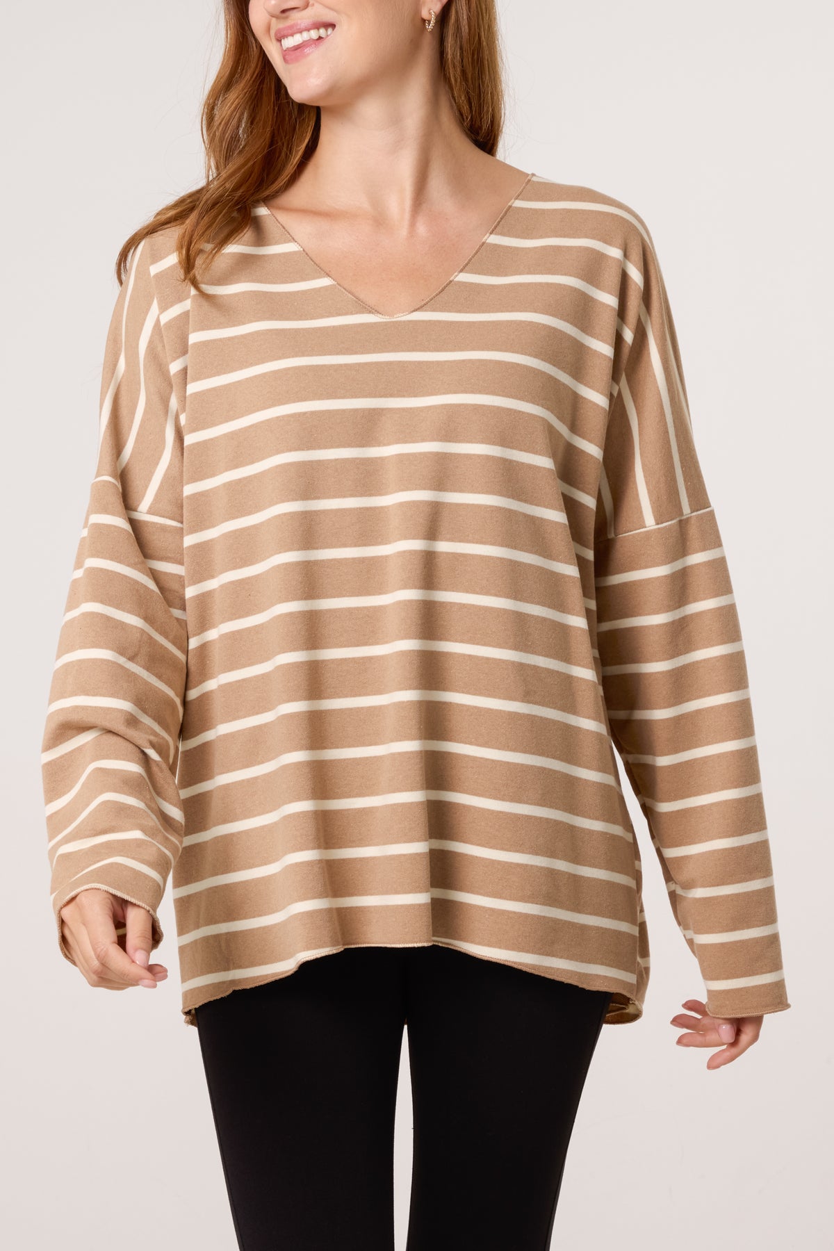 Striped V-Neck Long Sleeve Top