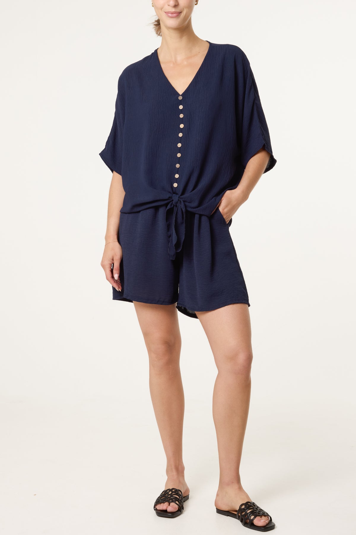 Button Through Tie Top & Shorts Set