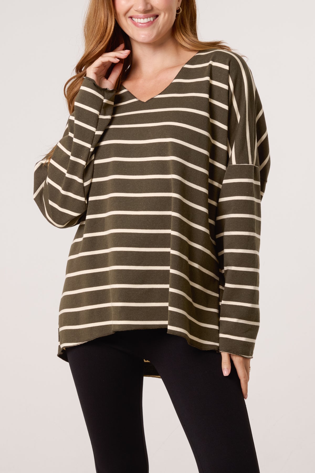 Striped V-Neck Long Sleeve Top