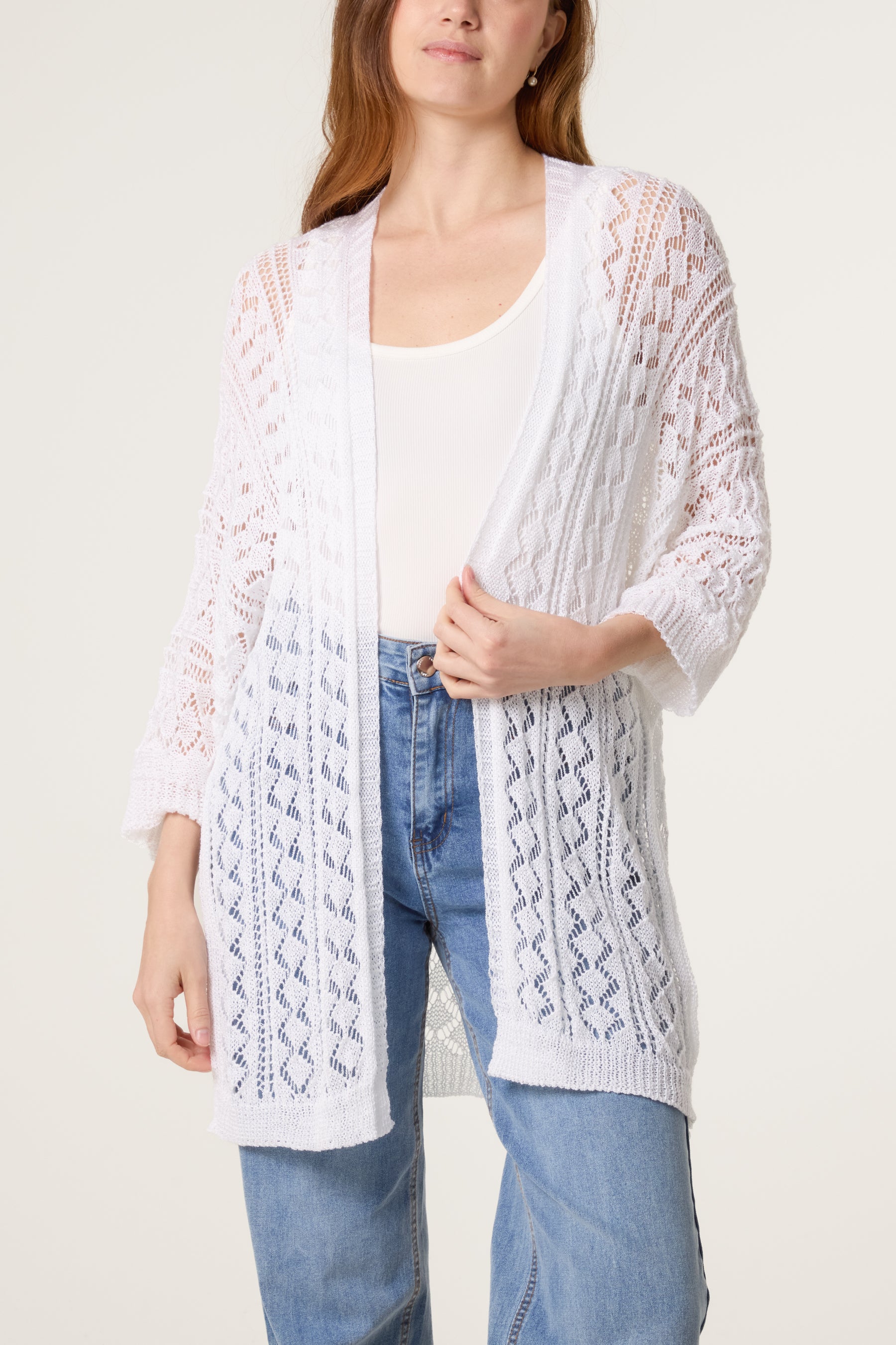 Diamond Knit Open Cardigan