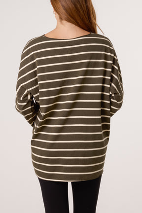 Striped V-Neck Long Sleeve Top