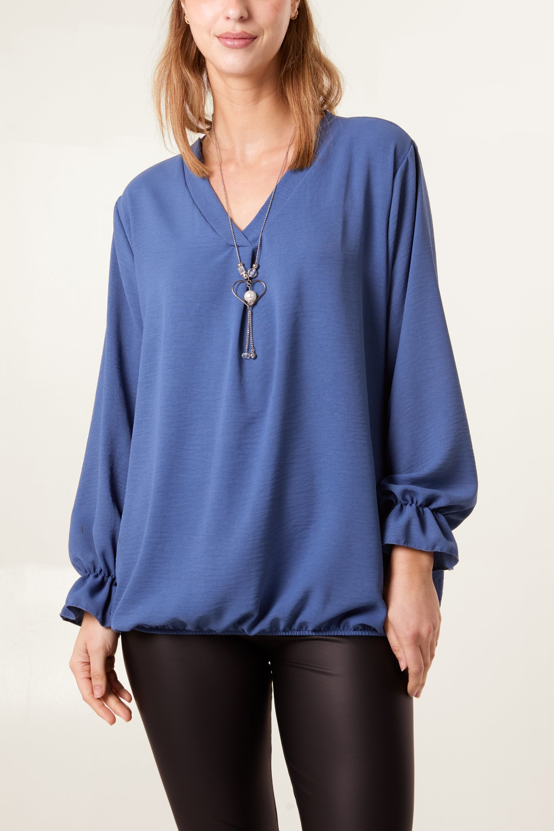 Necklace Sleeve Detail Bubble Hem Blouse