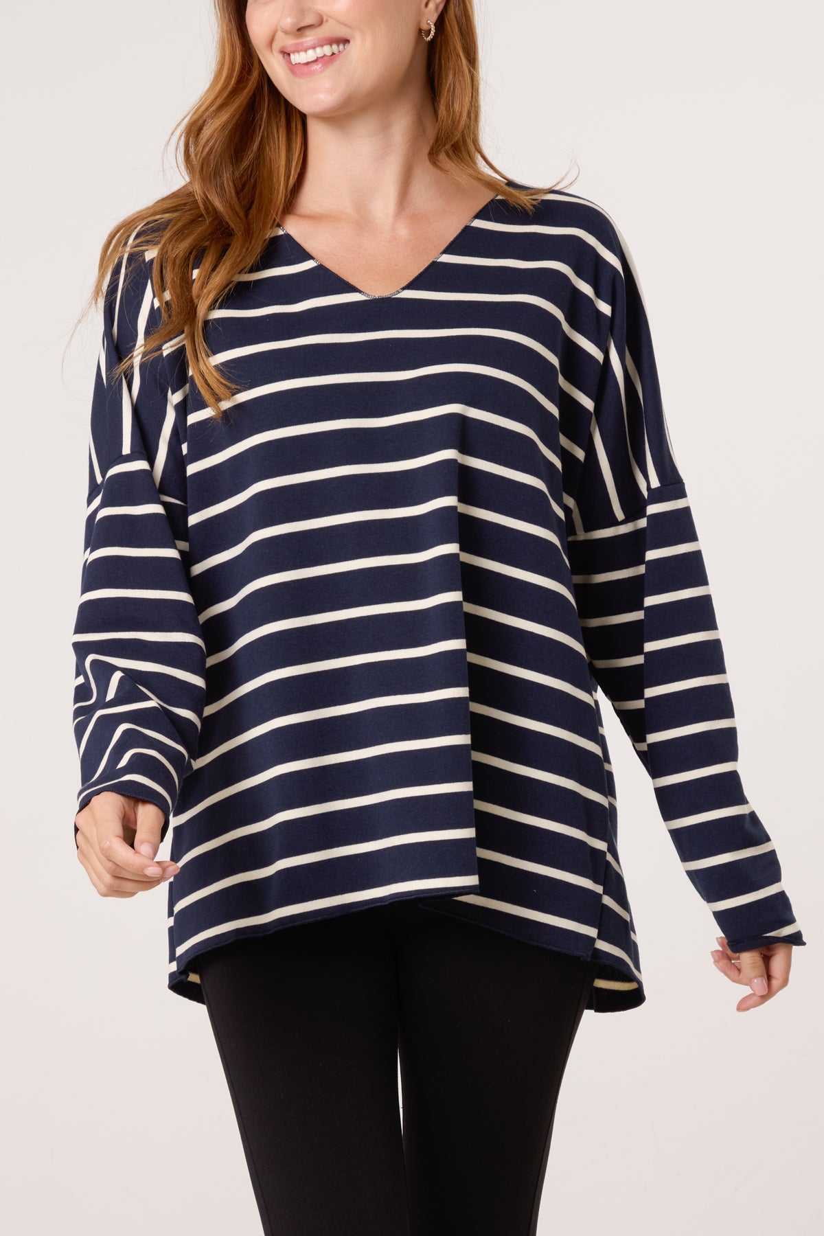 Striped V-Neck Long Sleeve Top