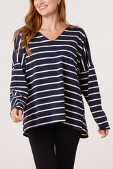 Striped V-Neck Long Sleeve Top