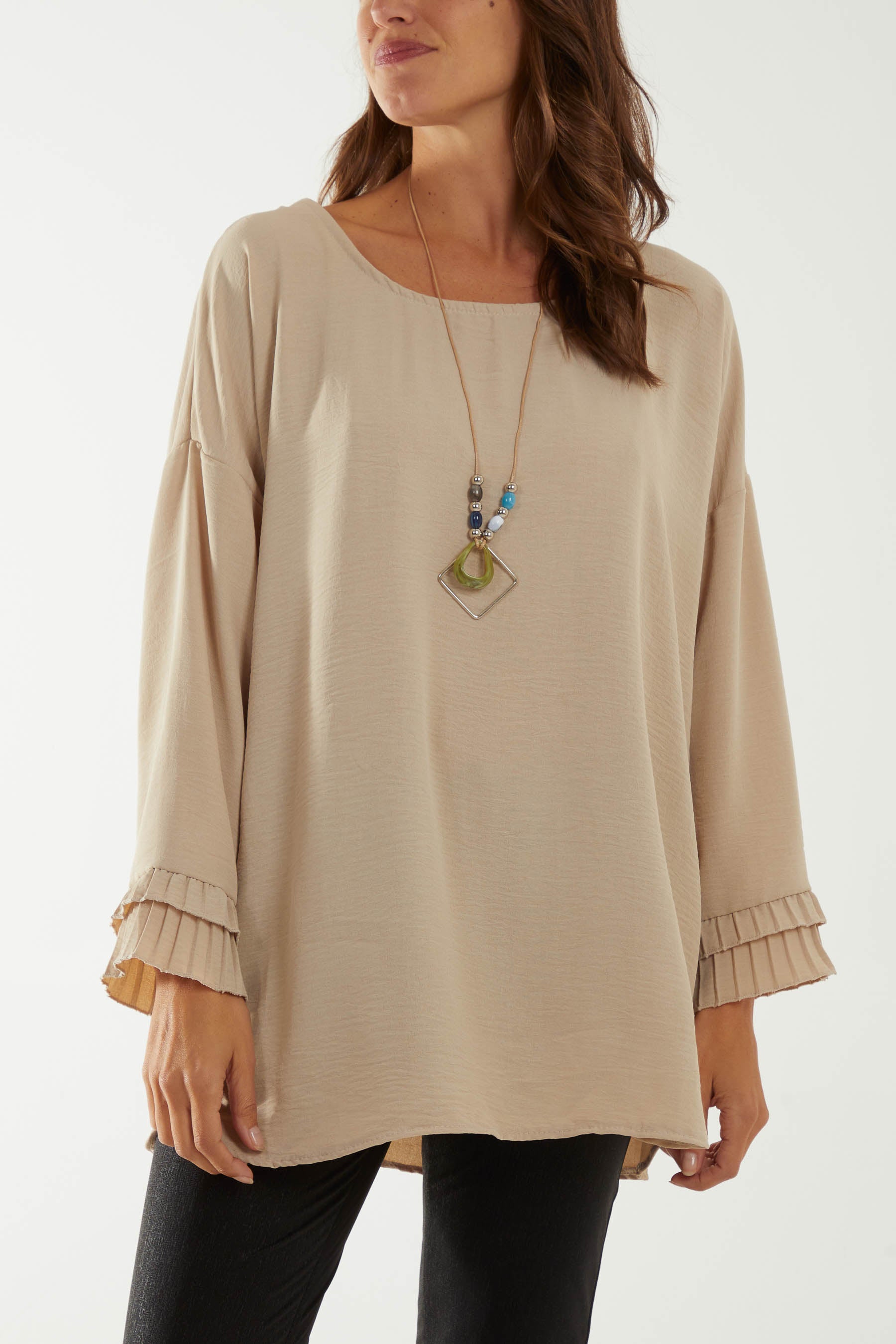 Square Neck Frill Sleeve Necklace Blouse