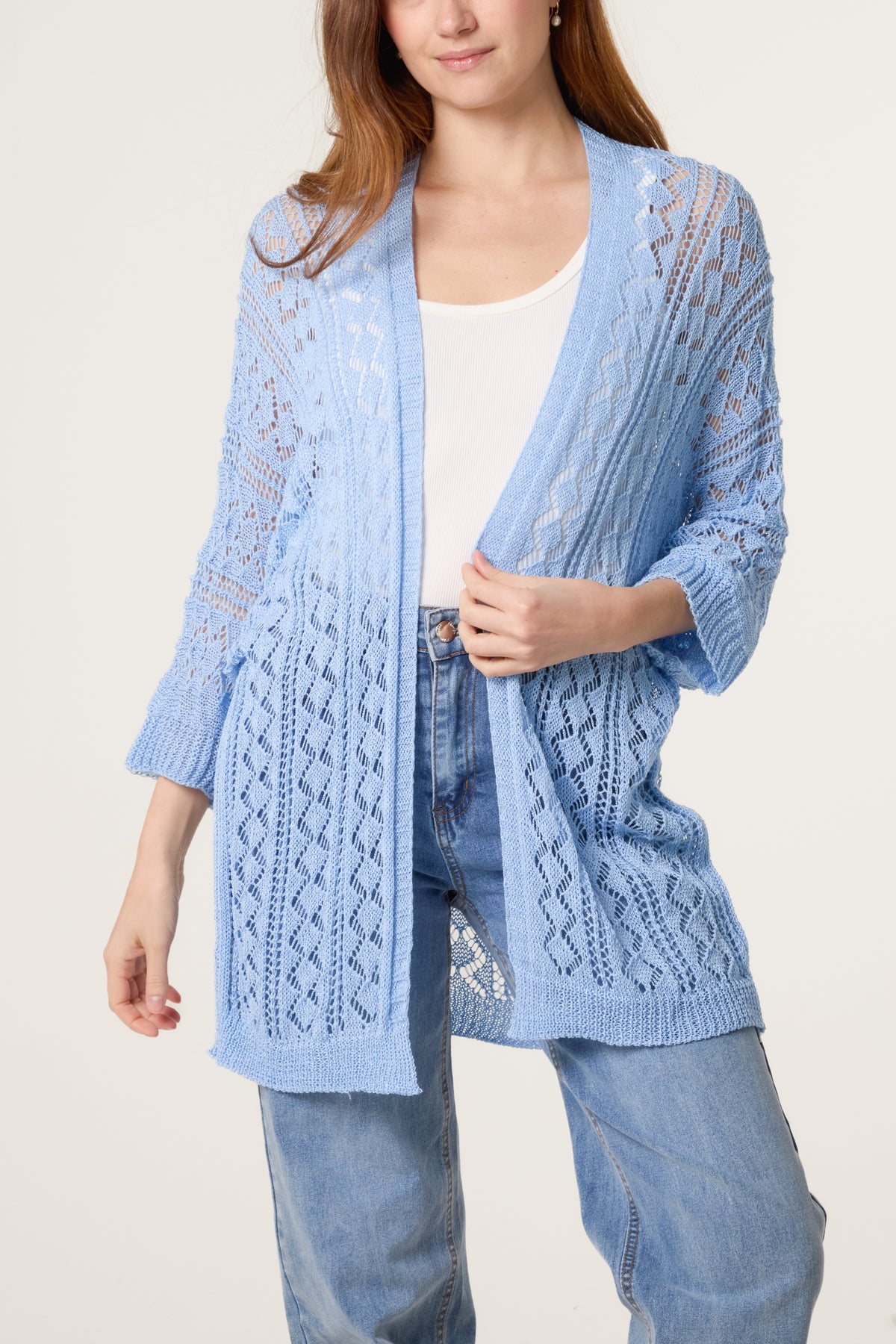 Diamond Knit Open Cardigan