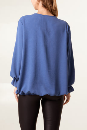 Necklace Sleeve Detail Bubble Hem Blouse