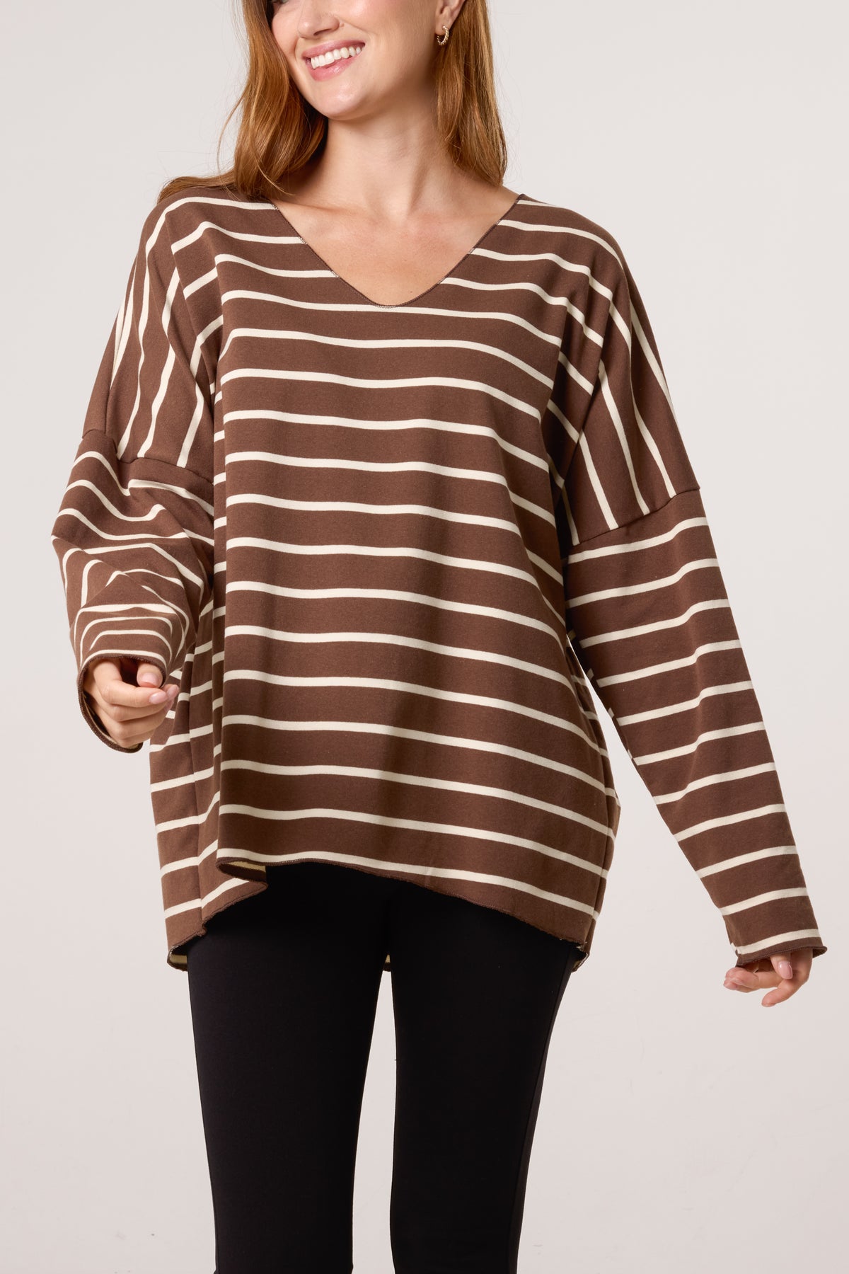 Striped V-Neck Long Sleeve Top
